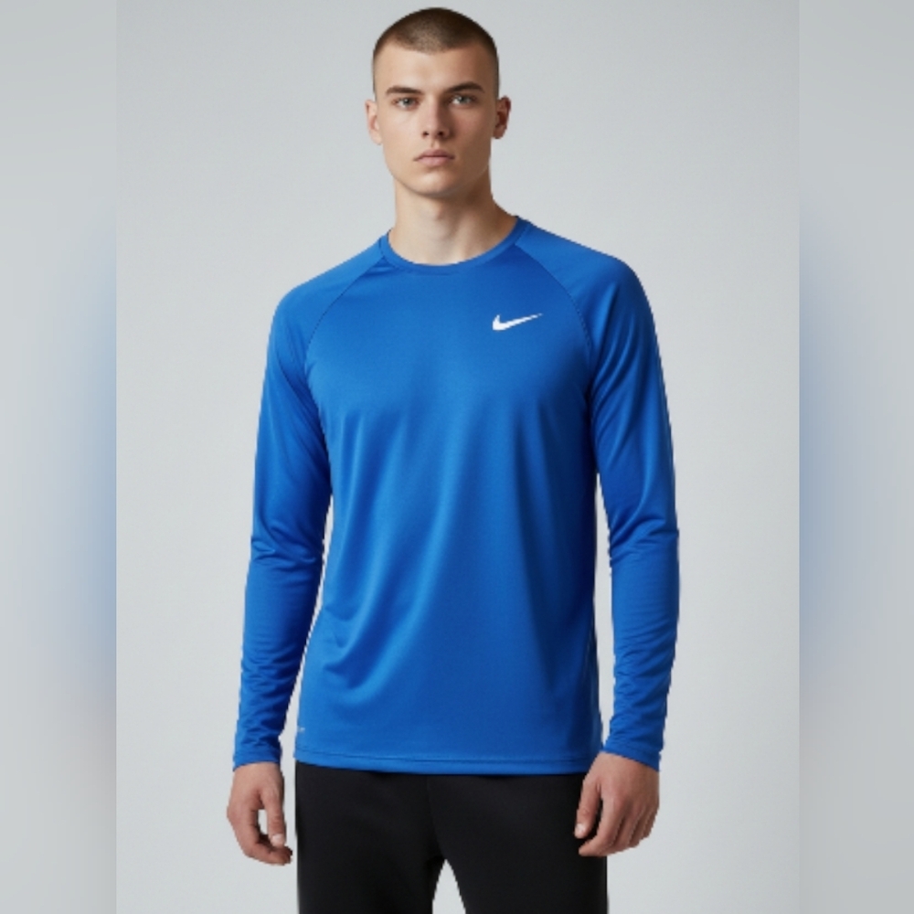 Nike Dri Fit Hydroguard Swim Shirt Mens M Blue Rashguard UPF 40+ Long Sleeve Top